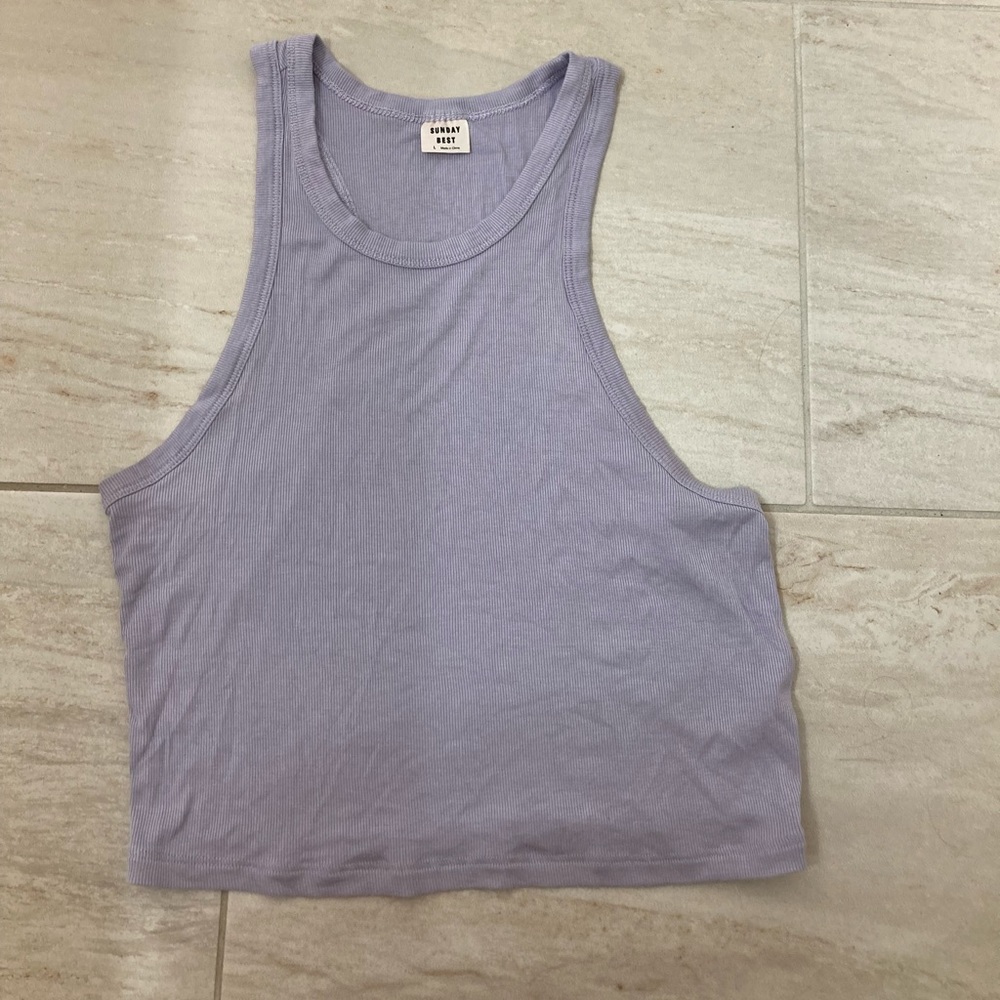 4/$30 Sunday Best Racerback Ribbed Cropped Lilac Tank Top Sz L